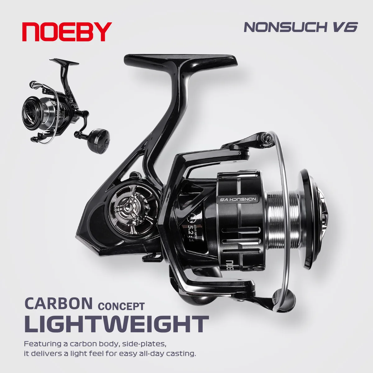 Carrete de pesca NOEBY NONSUCH V6 ligero de aluminio, freno 7 kg 6.2:1
