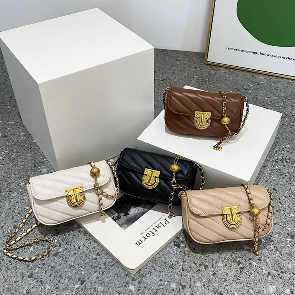 Bolso bandolera con cadena de cuero PU y cierre giratorio