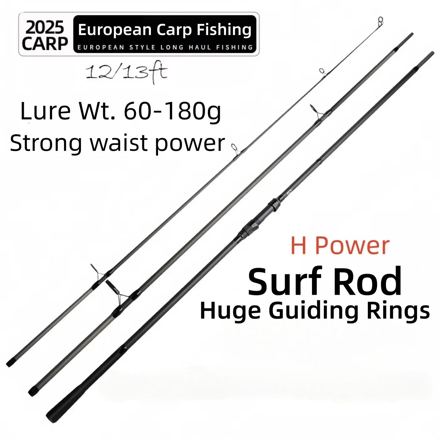 Caña surfcasting de carbono en tramos potencia H con anillas grandes