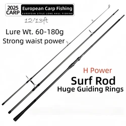 Caña surfcasting de carbono en tramos potencia H con anillas grandes
