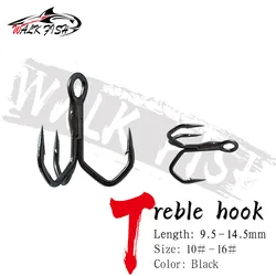 WALK FISH Anzuelos Triples Acero Carbono Negro Alta Resistencia #10-16