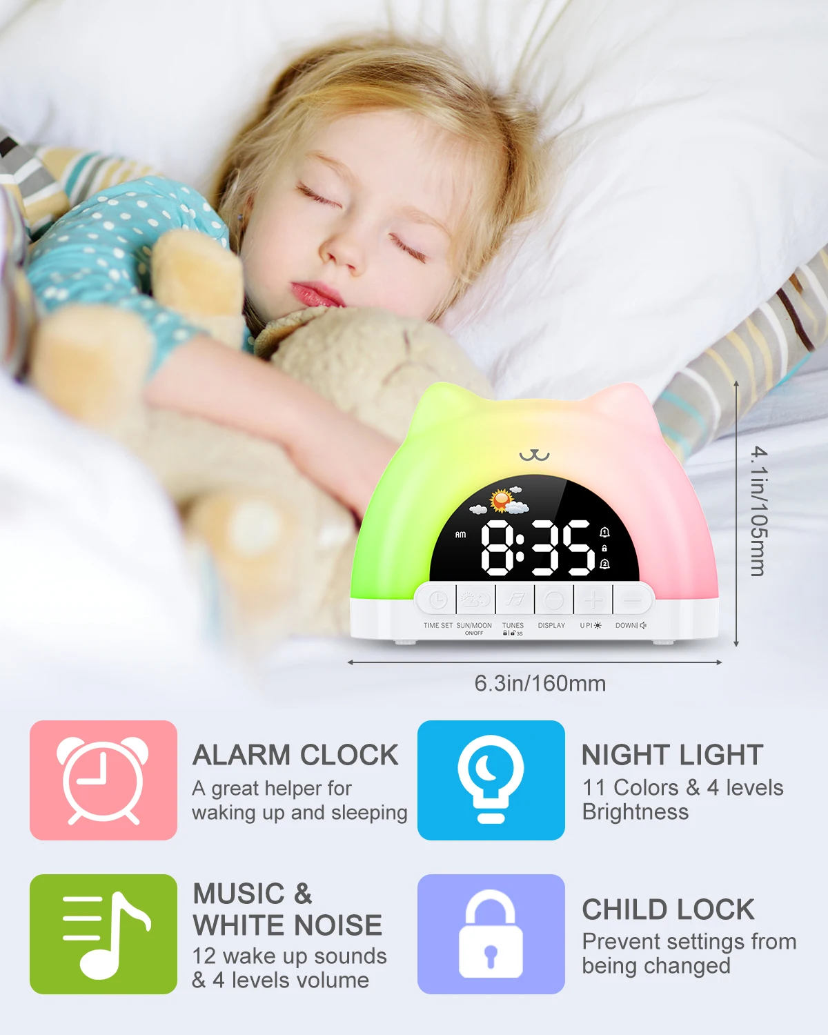Reloj despertador ORIA infantil con luz nocturna 11 colores y bloqueo - imagen 5