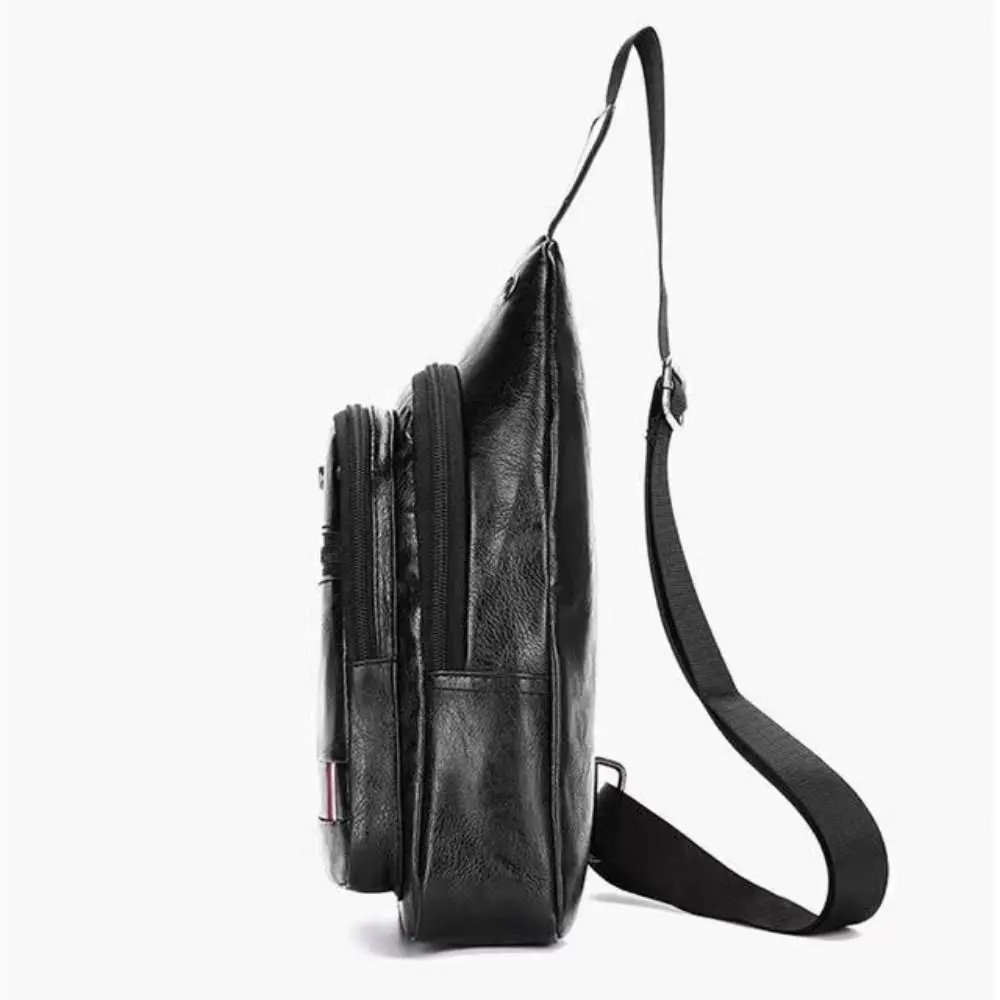Bandolera de piel PU hombre con puerto para auriculares negro