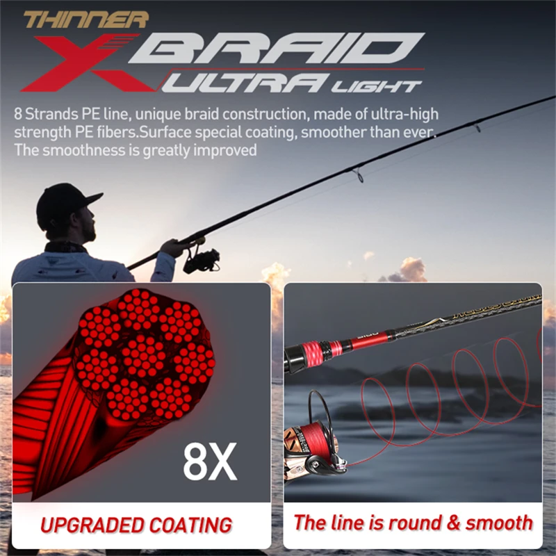 Zukibo Ultra Light Hilo trenzado PE rojo – Multifilamento para mar - imagen 4