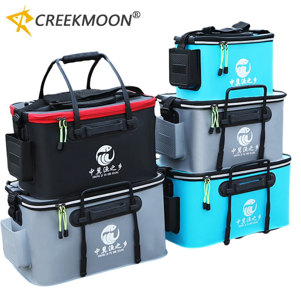 Cubo de pesca plegable con bolsa lateral y caja organizadora