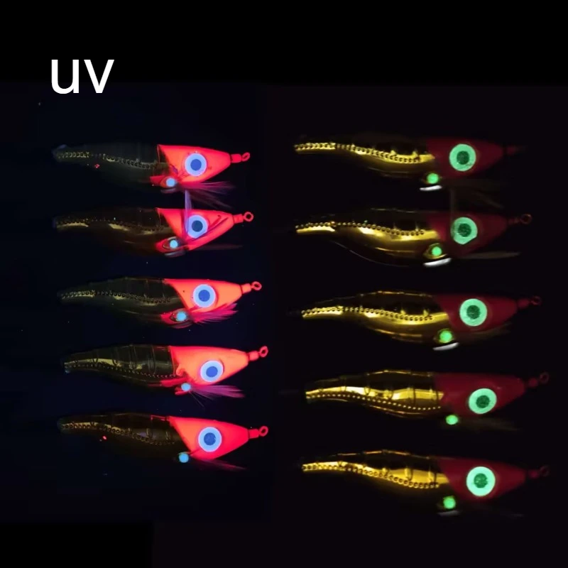 Cebo jig egi horizontal UV glow para calamar y sepia tipo potera