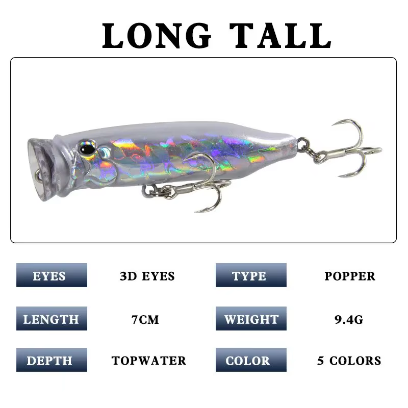 Señuelo popper topwater para perca - cebo duro de plastico azul - imagen 4