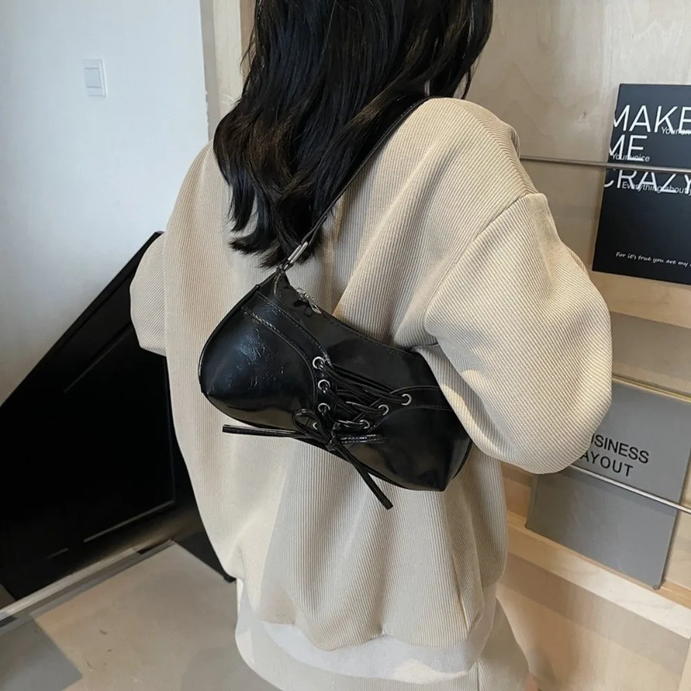 Bolso de hombro en cuero PU para mujer con lazo moda y color sólido