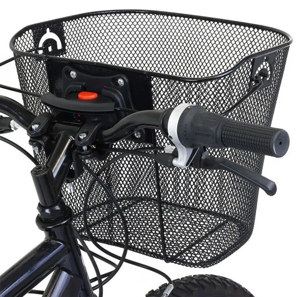 Cesta de bicicleta de malla metálica para manillar con asa