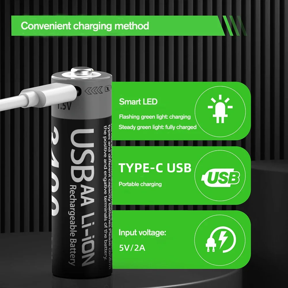 Baterías recargables de litio USB alta capacidad para AA y AAA - imagen 3