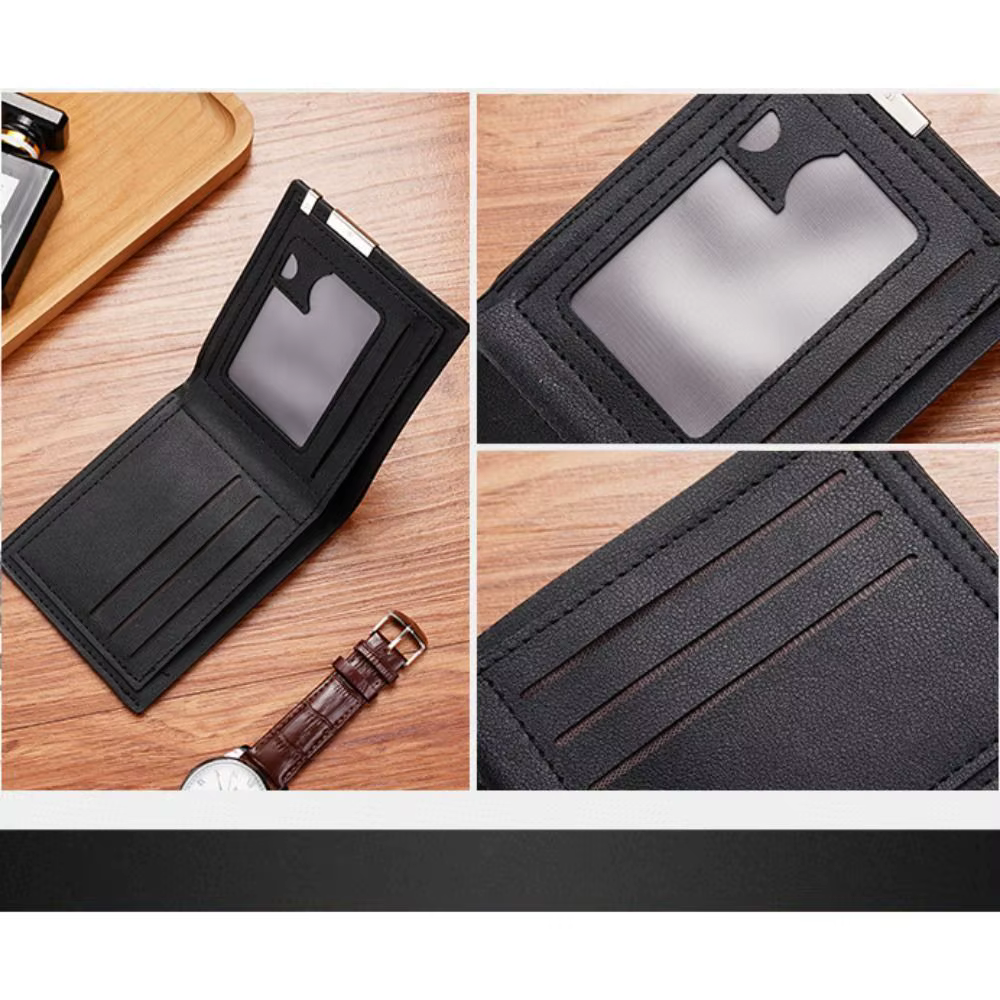 Cartera minimalista de piel sintética – Monedero retro de dos pliegues - imagen 4