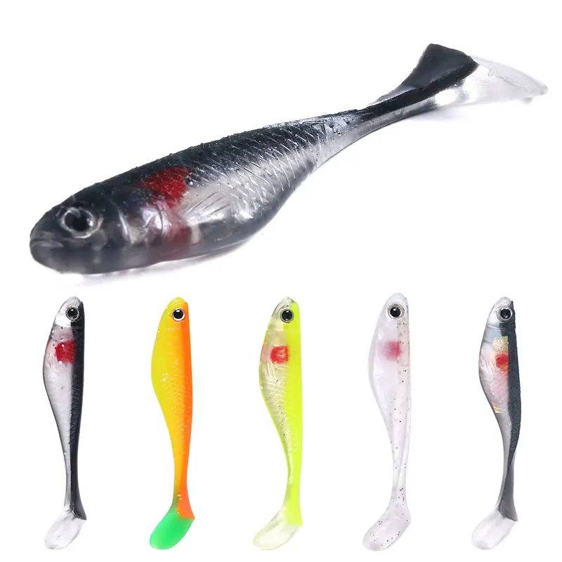 Señuelos swimbait blandos 8.8 cm con cola T y ojos 3D para lubina y lucio