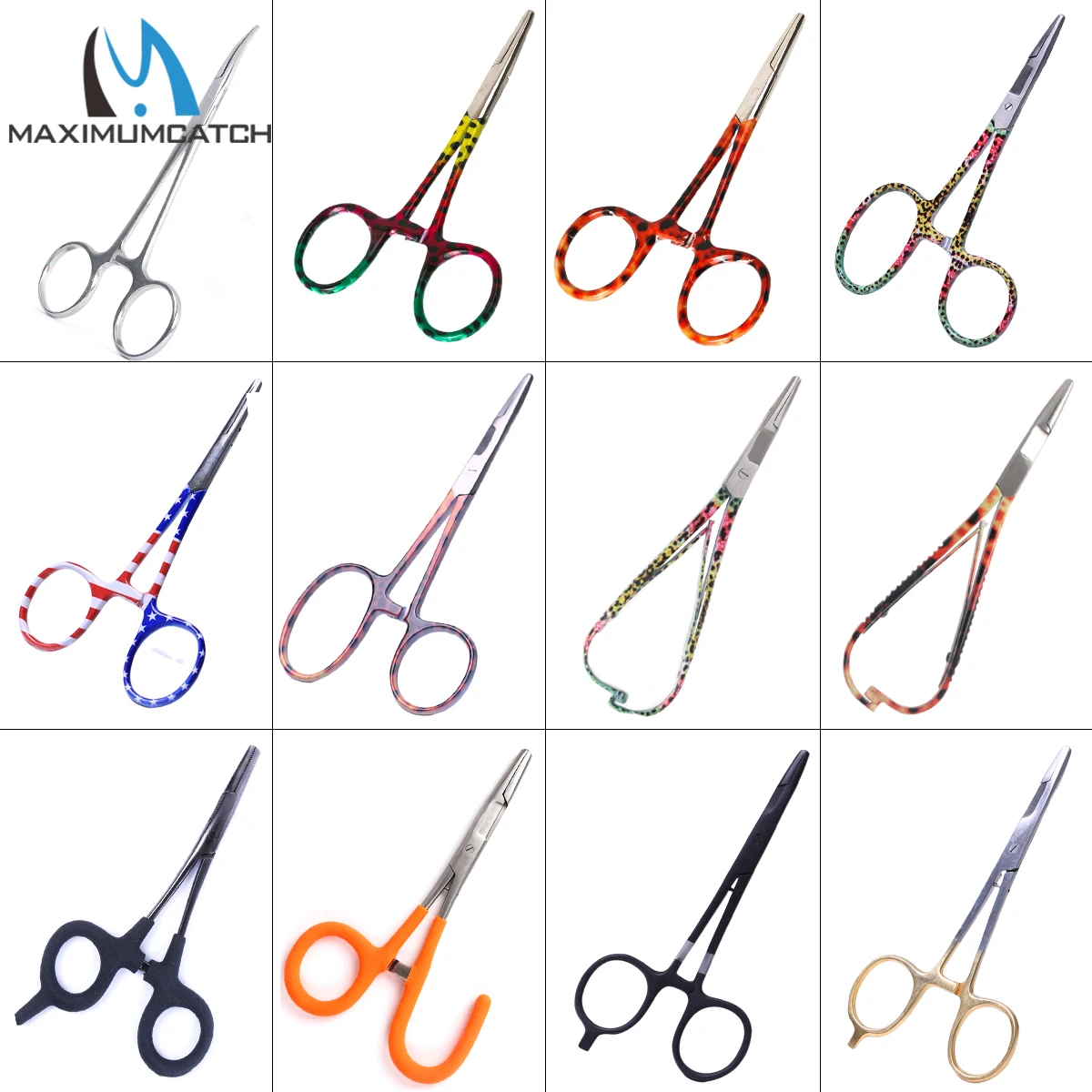 Pinzas de pesca MAXCATCH hemostatas curvas inox para trucha y salmón
