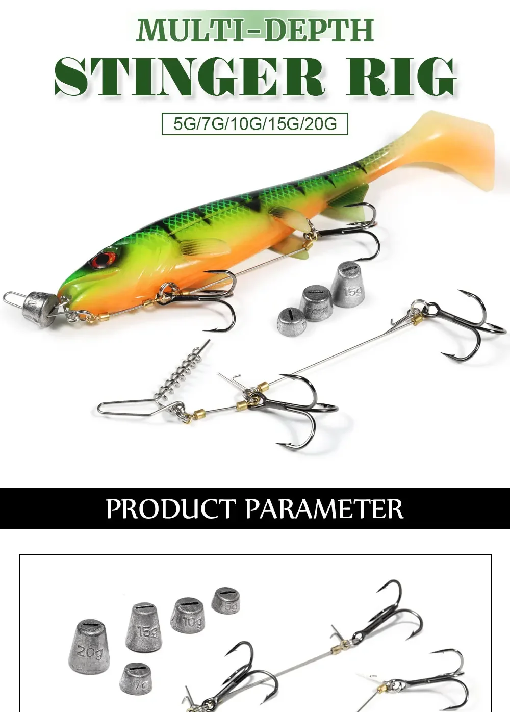 Kit completo Spinpoler Stinger Rig con pesos y anzuelos
