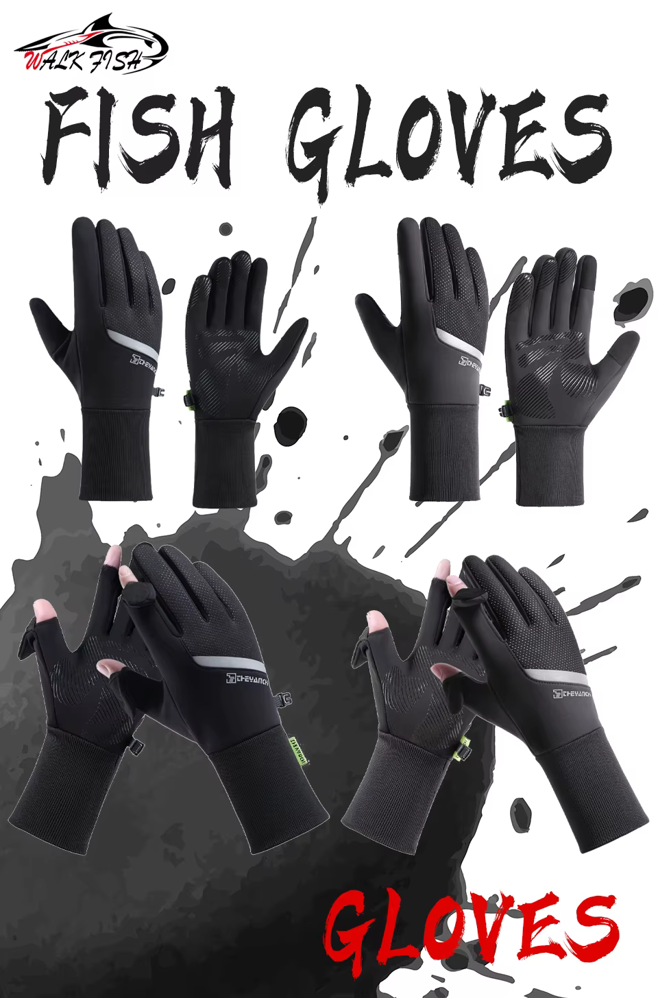 Guantes de pesca WALK FISH con diseño de dedos abiertos y longitud extra