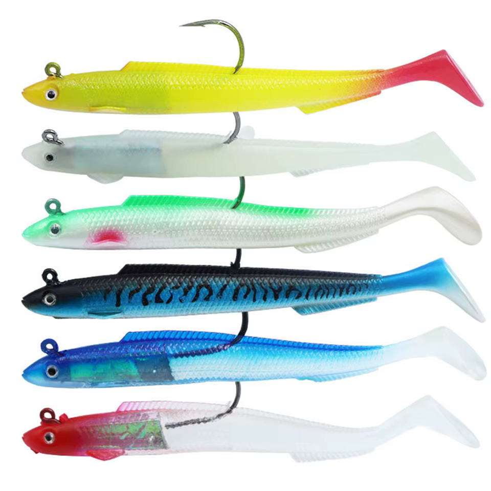 Señuelo blando para lubina Swimbait con cola paleta y jig head