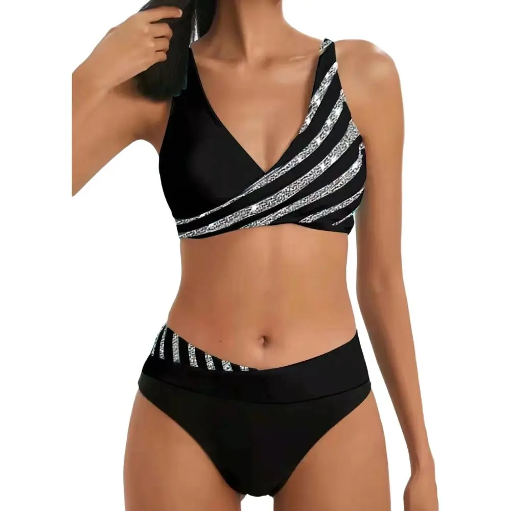 Bikini vintage de talle alto ajustable, dos piezas con cintura alta - imagen 3