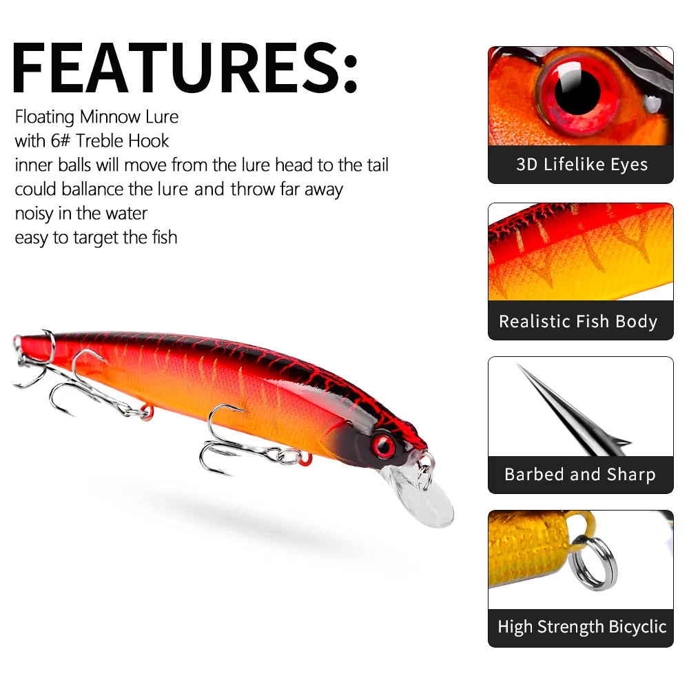Set de 8 señuelos Minnow con acabado láser