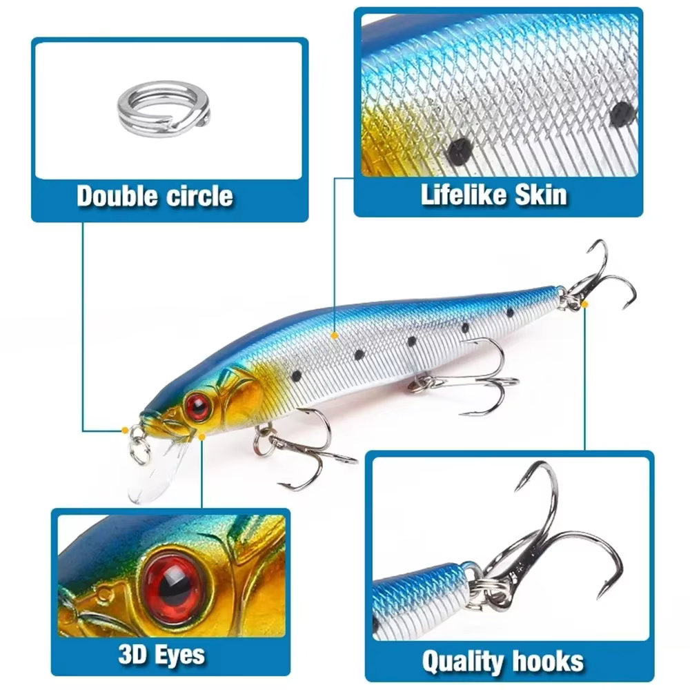 Crankbait duro para lucio, señuelo wobbler con anzuelo triple