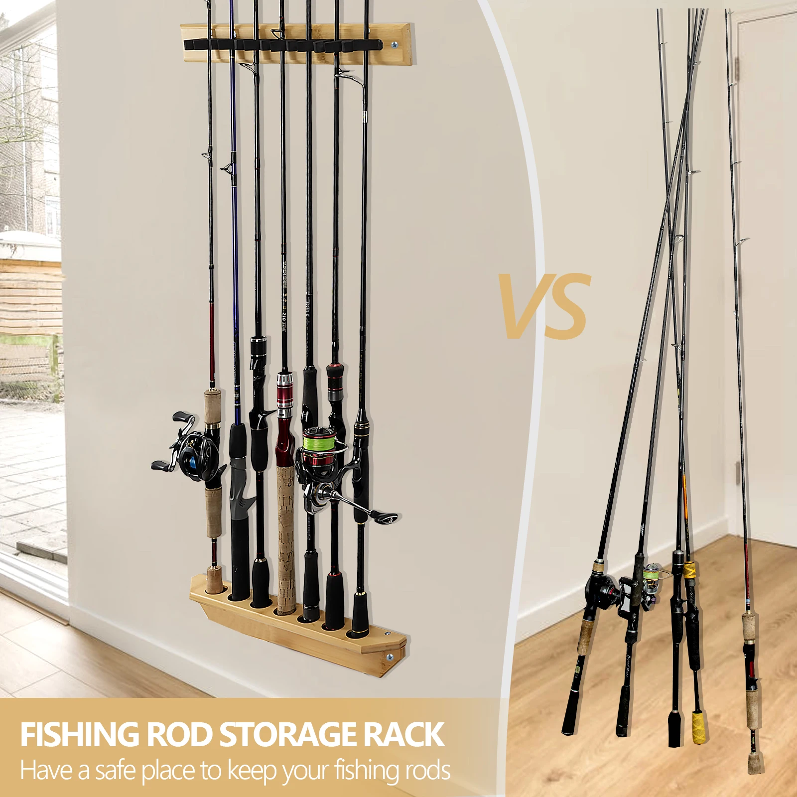 Soporte de pared para cañas de pesca de madera - imagen 2