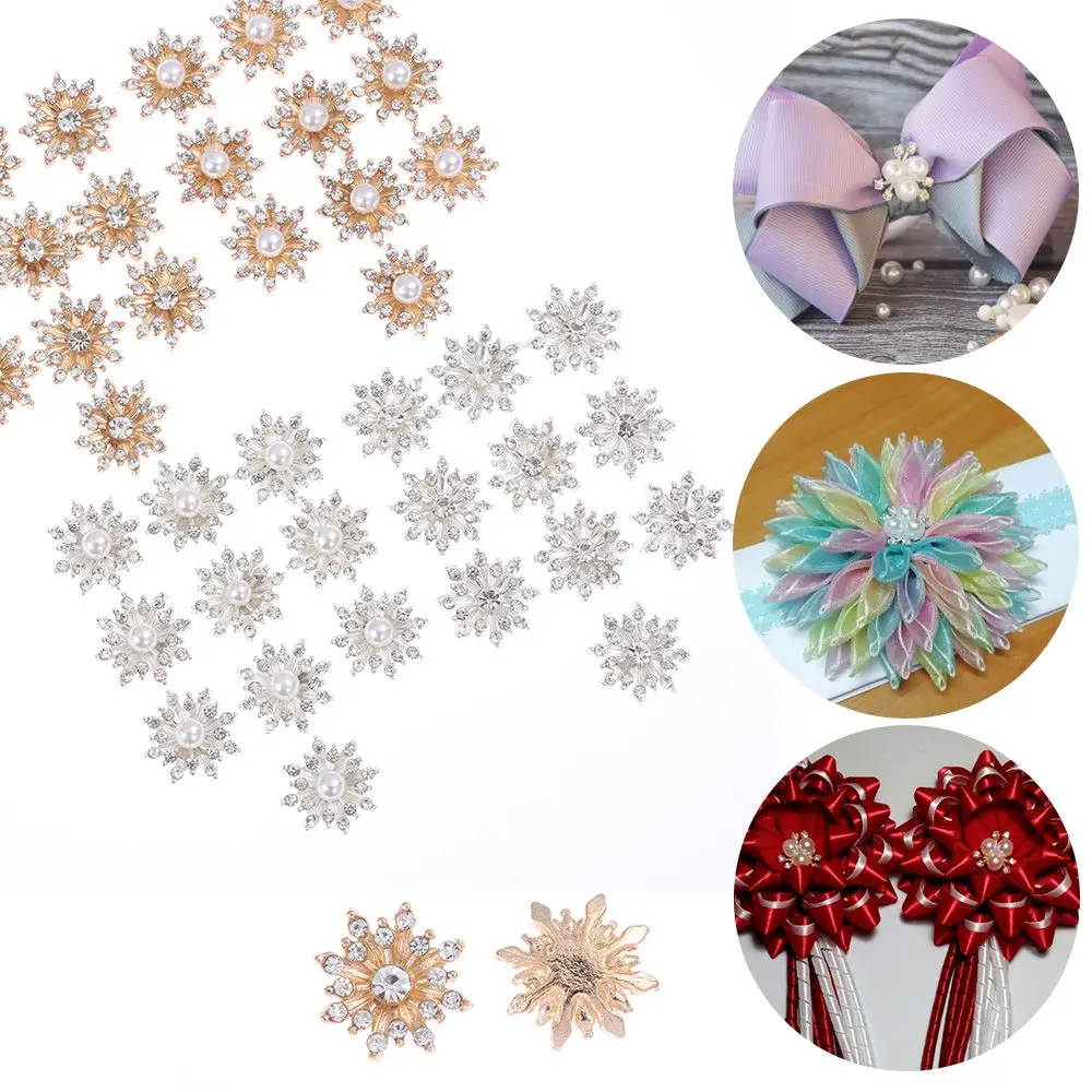 Botones diamante imitación perla copo de nieve respaldo plano para coser - imagen 5