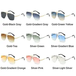 Gafas de sol sin montura de doble puente, lentes degradados con UV