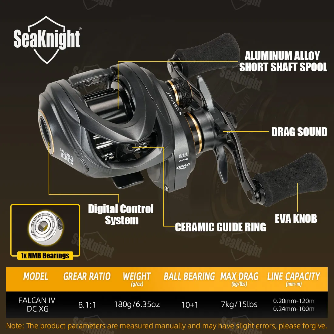 Carrete Baitcasting SeaKnight FALCAN IV DC con arrastre de carbono - imagen 3