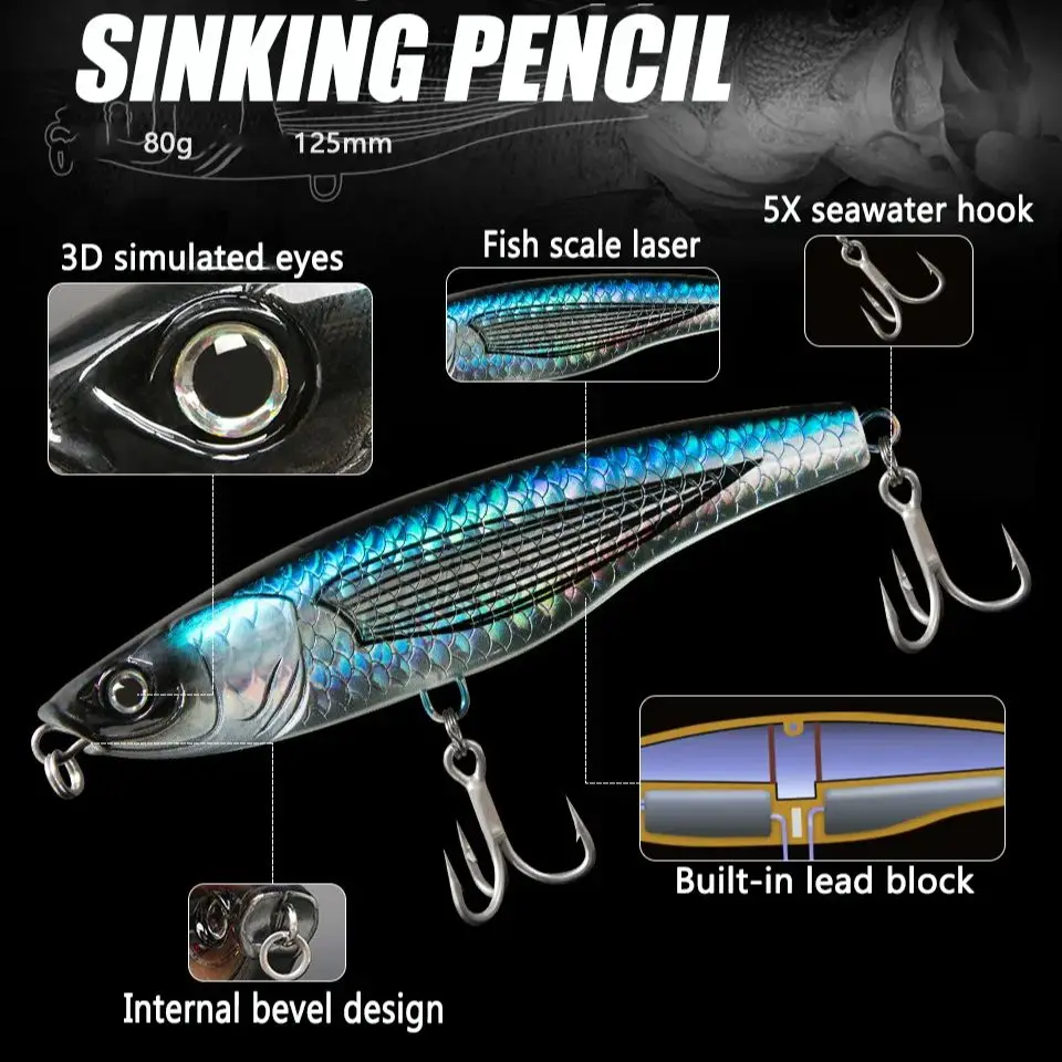 Señuelo lápiz hundible para pesca de altura – Cebo duro de gran juego - imagen 3