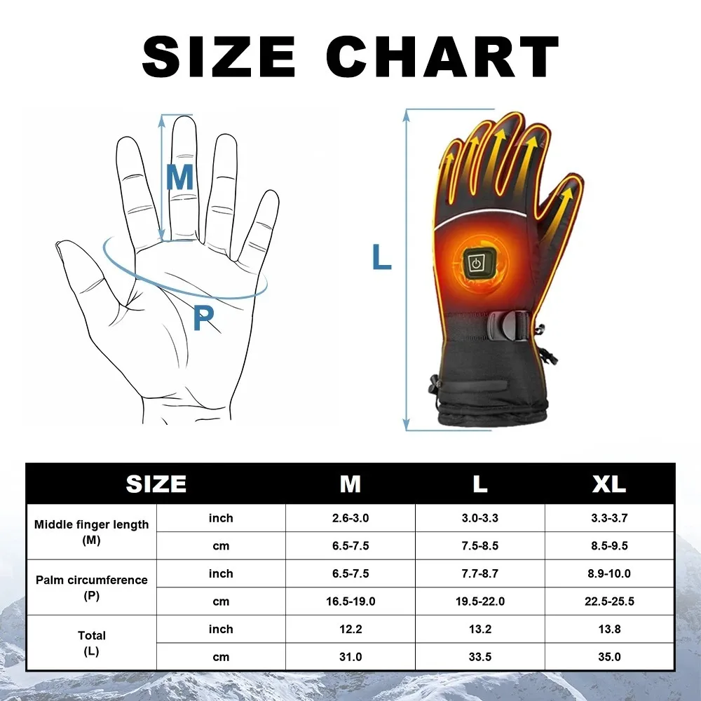 Guantes calefactables mostrando el ajuste de temperatura y la punta táctil