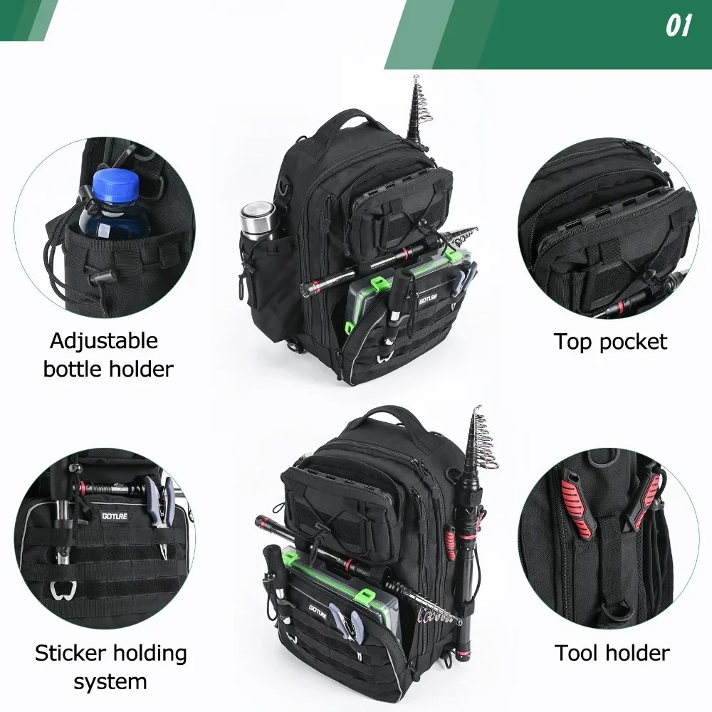 Mochila de pesca Goture impermeable gran capacidad – exterior - imagen 4