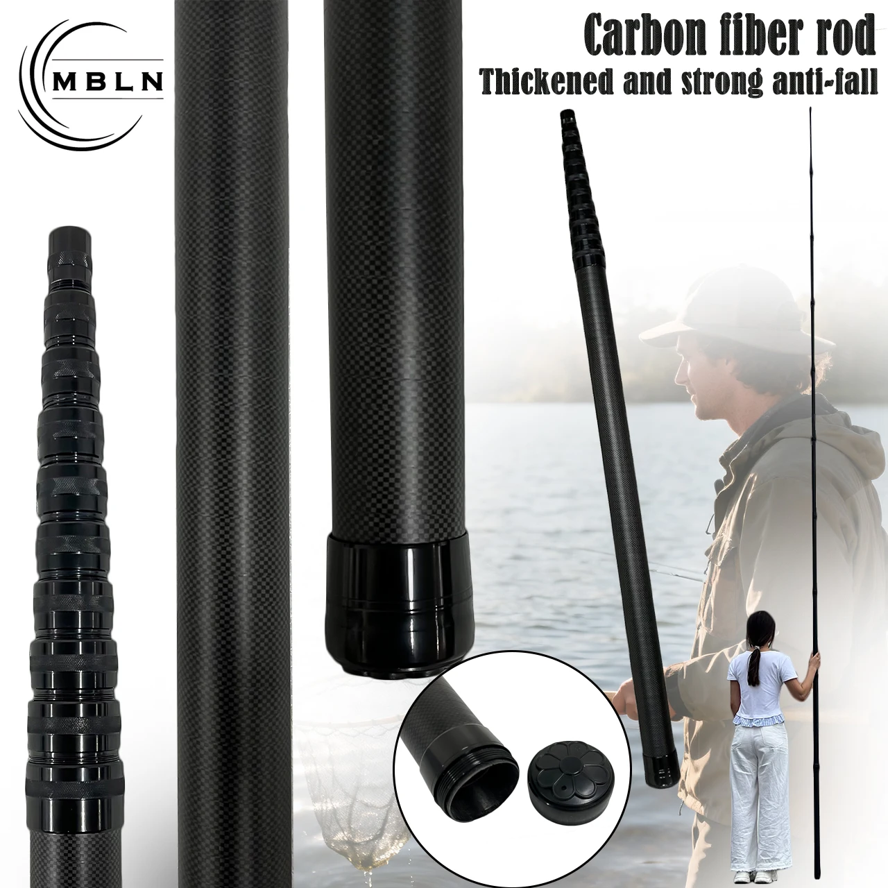 Asta telescópica de carbono para redes con cabezal 8 mm - imagen 3