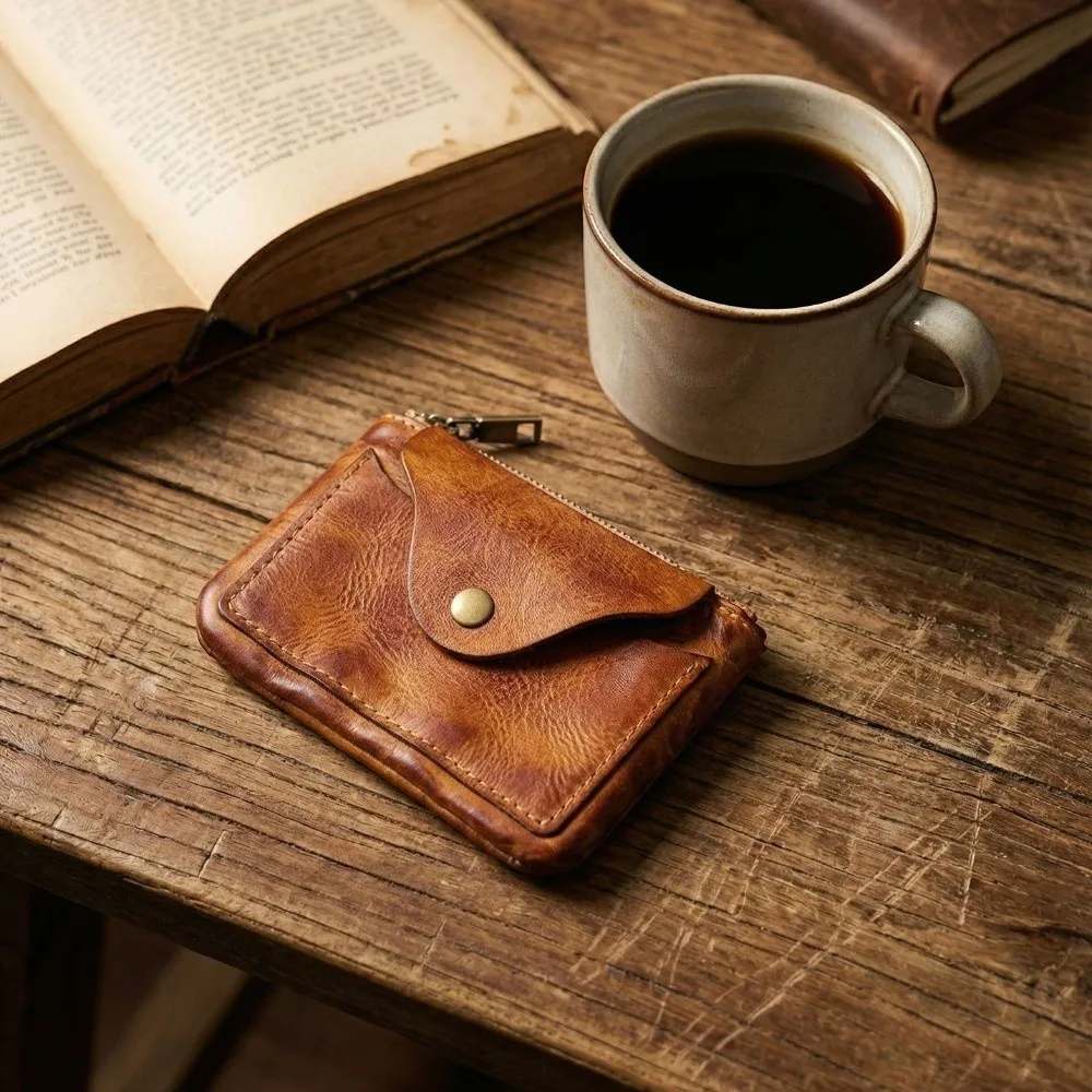 Cartera de cuero vintage con cremallera y monedero para hombre - imagen 3