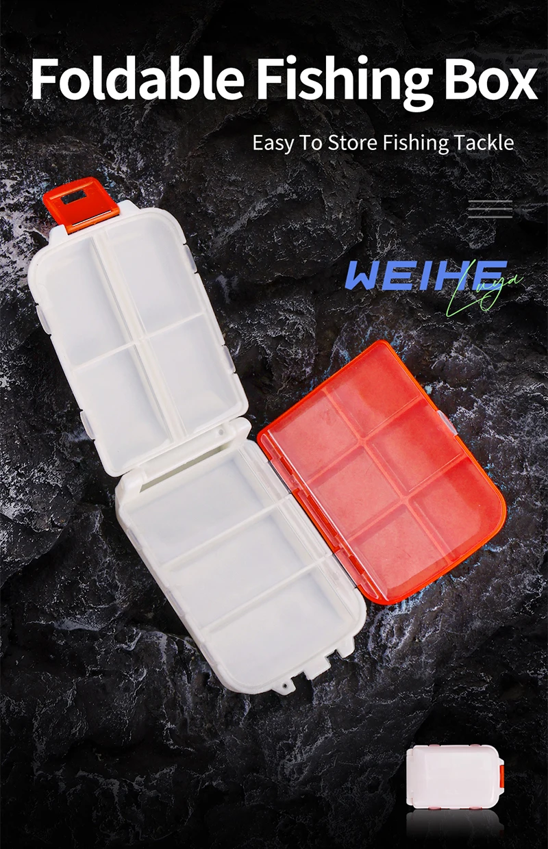Vista frontal de la caja de pesca plegable WEIHE