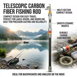 Caña telescópica de carbono ultraligero portátil para pesca deportiva