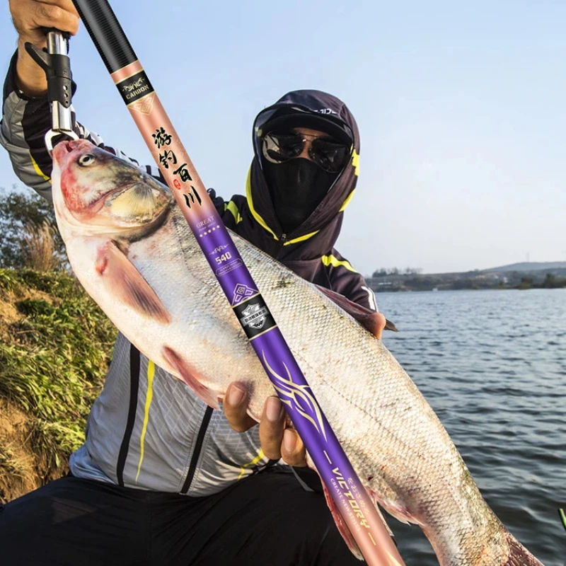 Caña telescópica de carbono para pesca en agua dulce