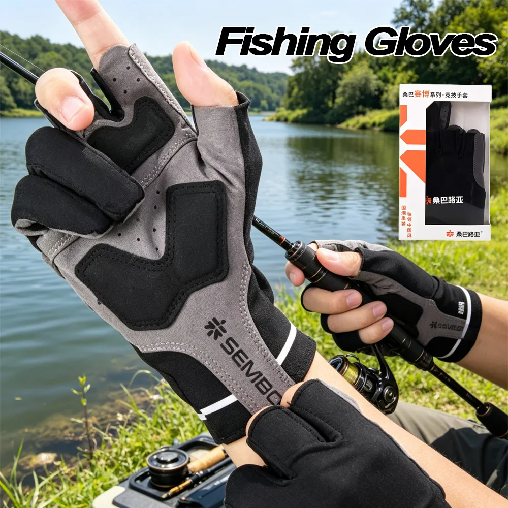 Guantes de pesca VIKINGAR de medio dedo para hombre con palma acolchada