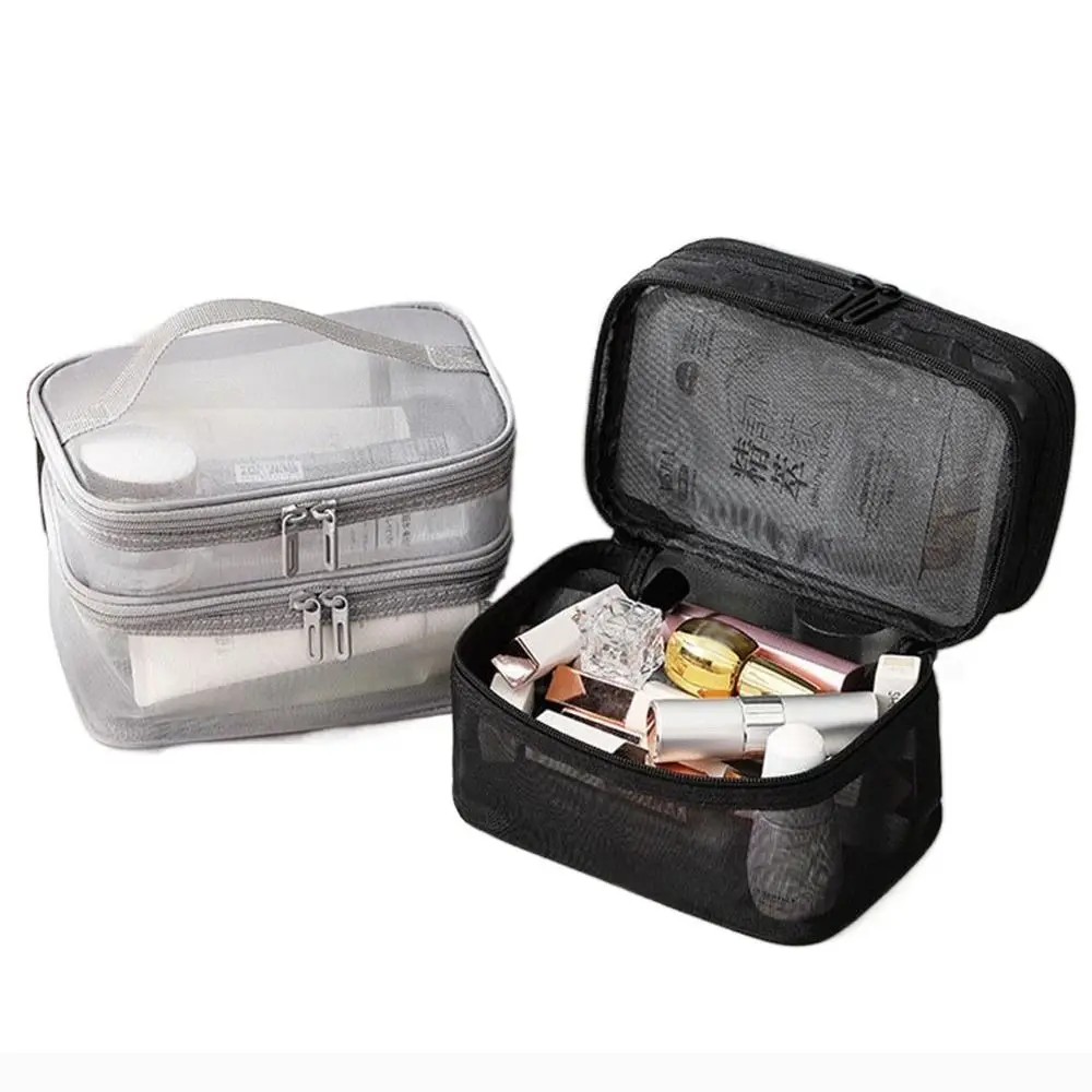 Bolsa organizadora de maquillaje de viaje de malla transparente
