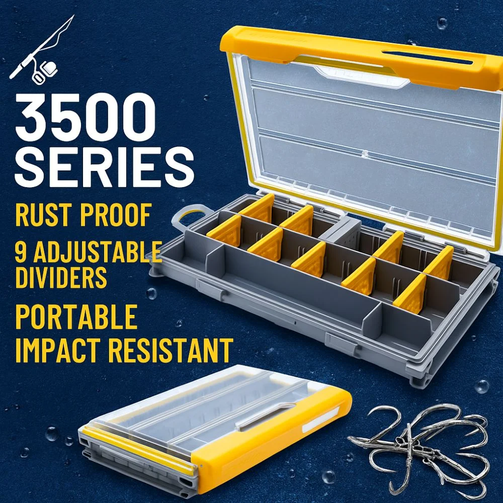 Caja con 9 deflectores ajustables para organizar señuelos y anzuelos