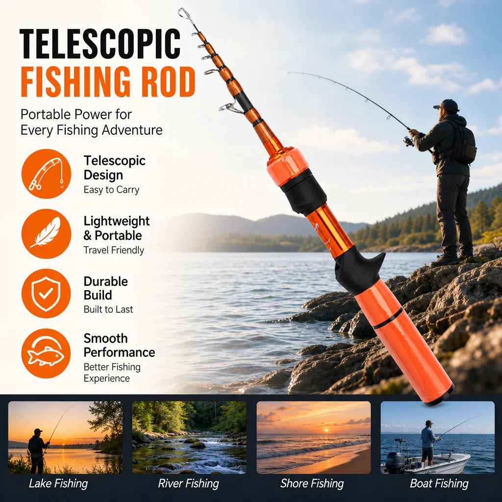Caña de pescar telescópica portátil de fibra de carbono para pesca en río, lago y exterior - imagen 2