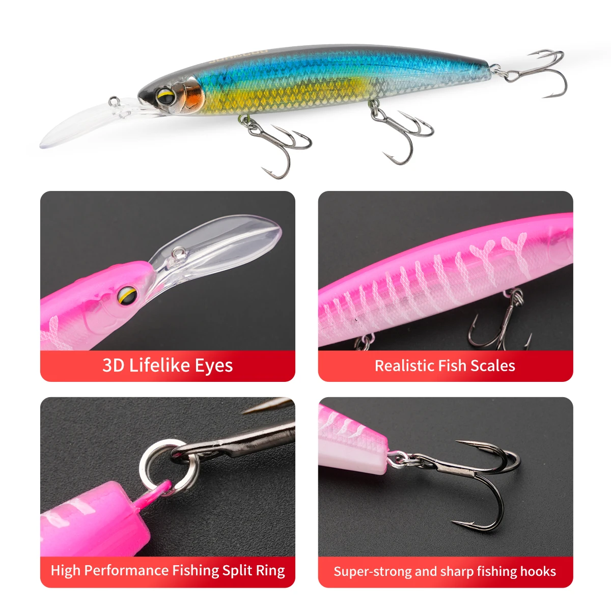 Señuelo minnow flotante de buceo profundo con doble anzuelo para mar - imagen 3