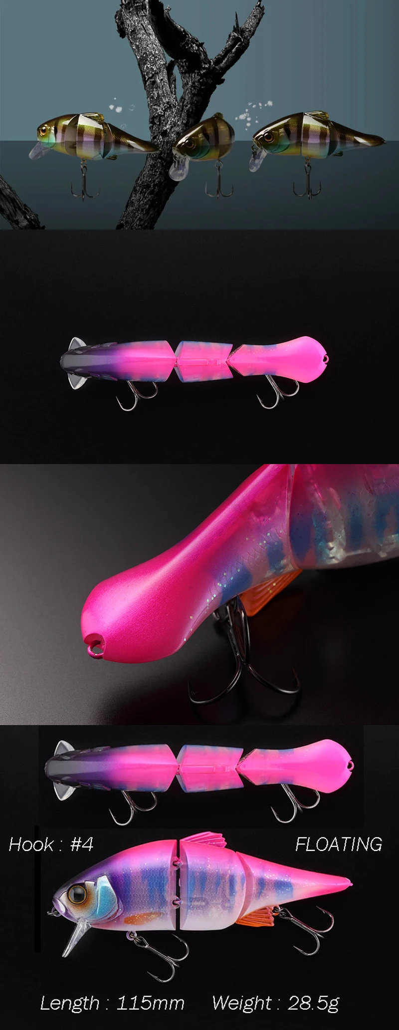 Detalle del cuerpo tipo minnow y acabado