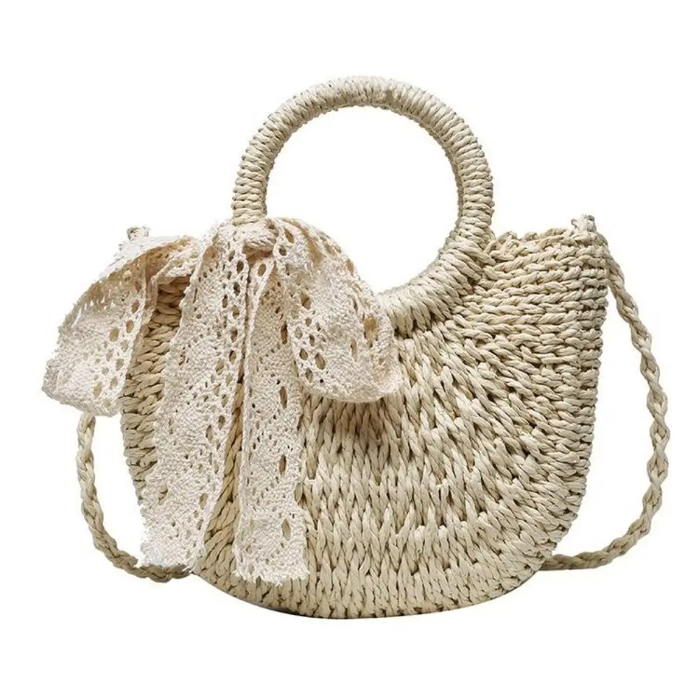 Bolso de ratán cruzado con cordón y lazo de encaje para verano - imagen 2