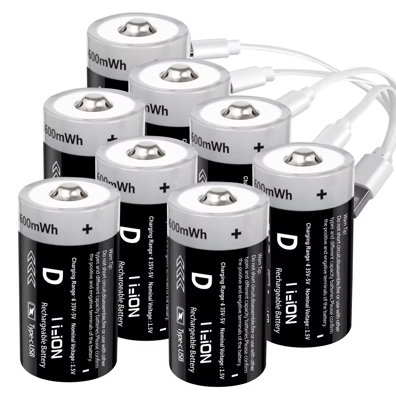 Batería recargable USB tamaño D con indicador LED