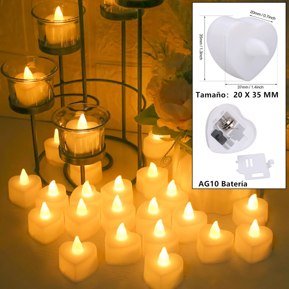 Vela LED sin llama forma corazón – Decoración eléctrica a pilas - imagen 4