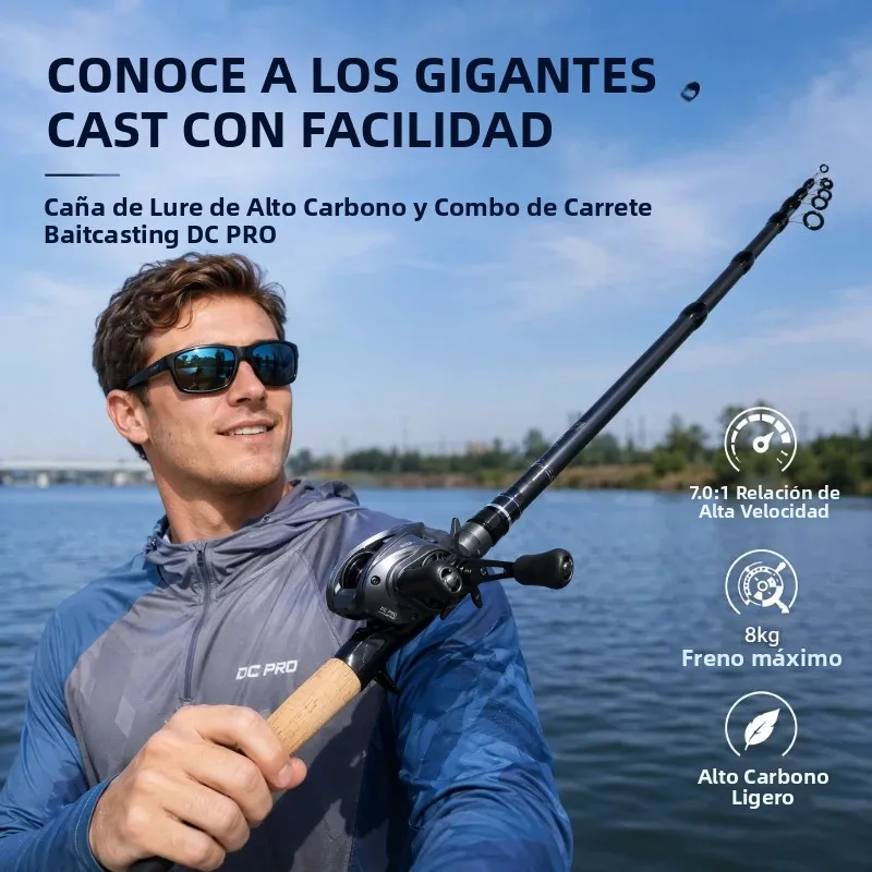 DEUKIO Combo Caña Telescópica y Carrete Baitcasting para lubina