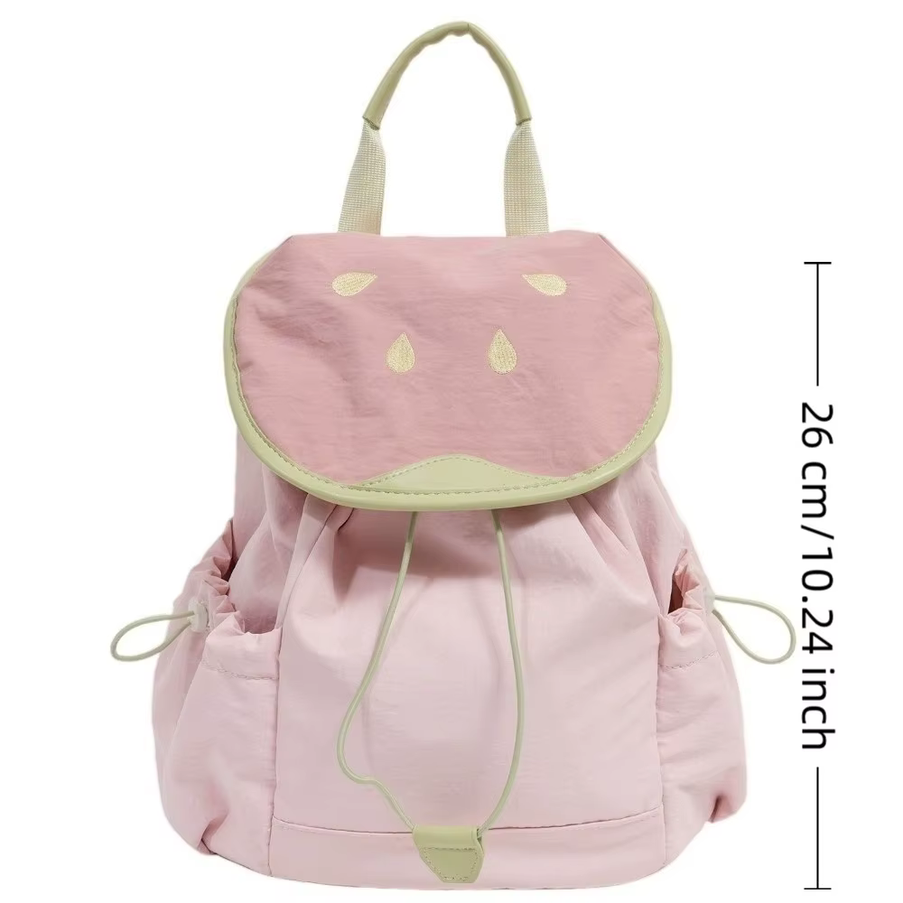 Mochila con cordón de color dopamina a la moda, bolso de hombro con diseño de frutas de gran capacidad, bolso escolar de estilo coreano para mujer en color rosa