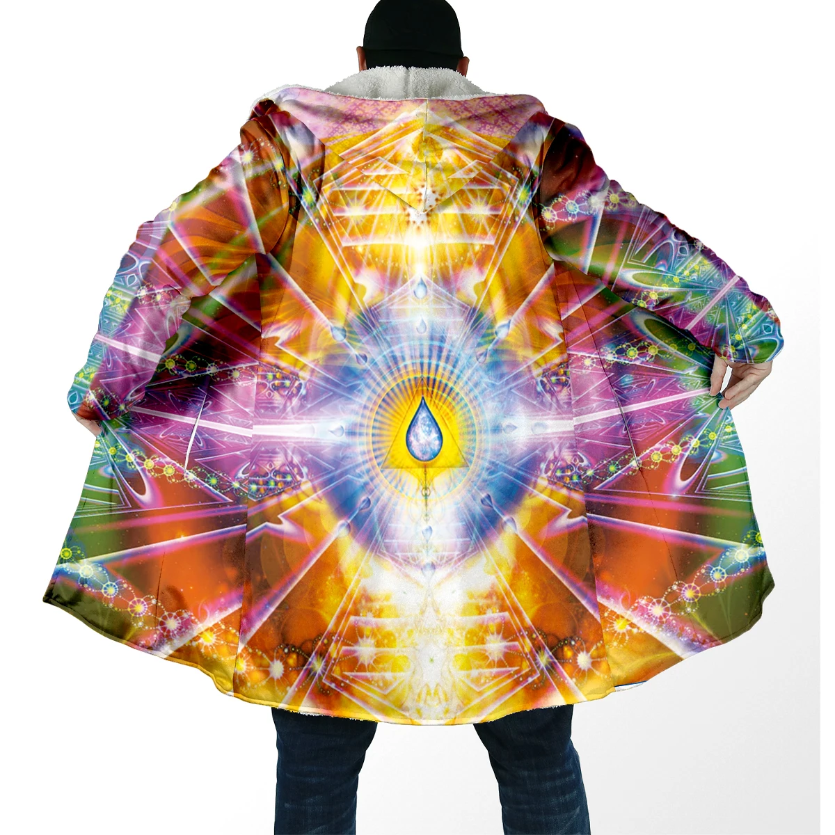 Capa de pesca lana con capucha estampado mandala para invierno - imagen 4