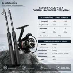 DEUKIO combo caña y carrete ultraligero de fibra de carbono