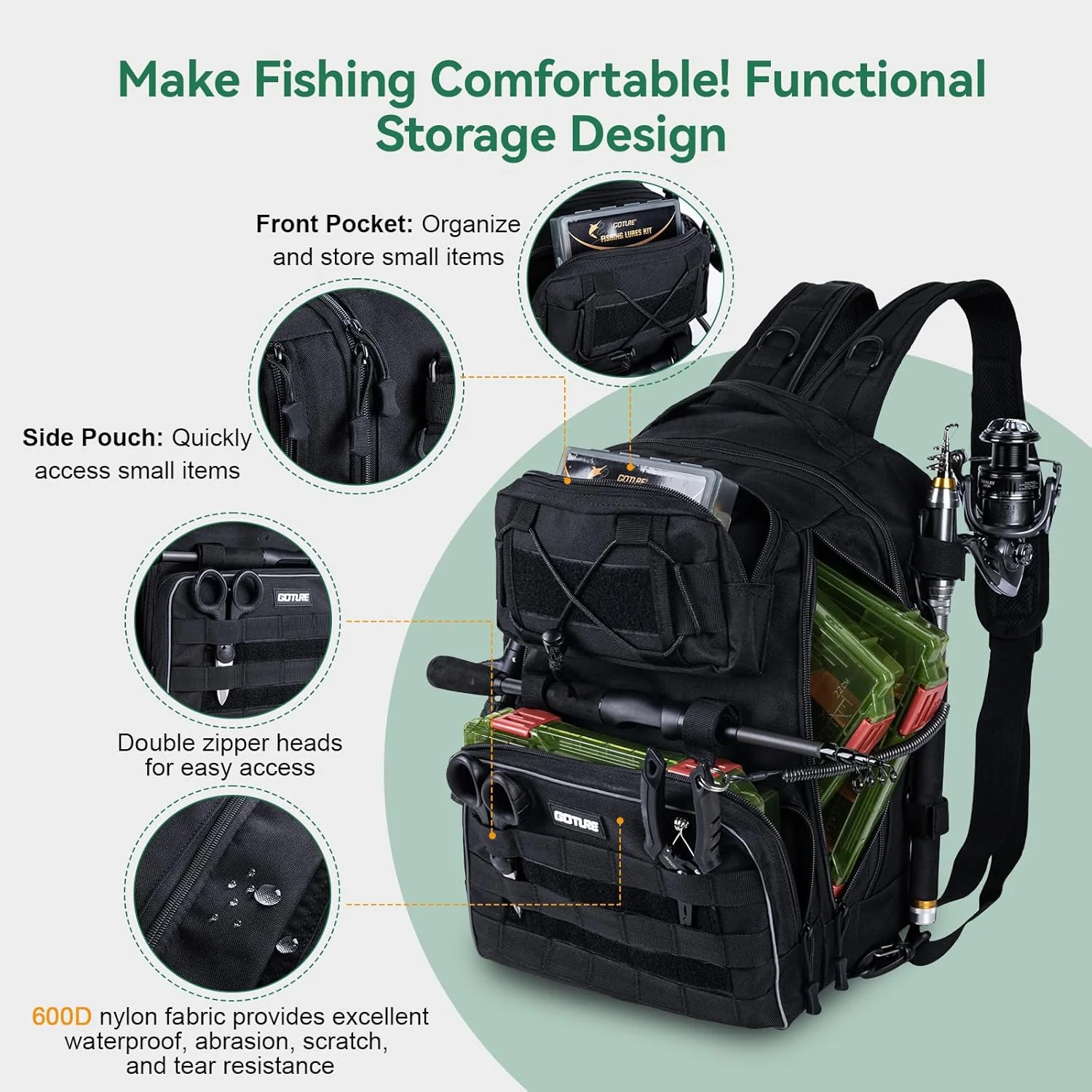 Mochila táctica impermeable Goture de 600D nailon – Gran capacidad - imagen 5