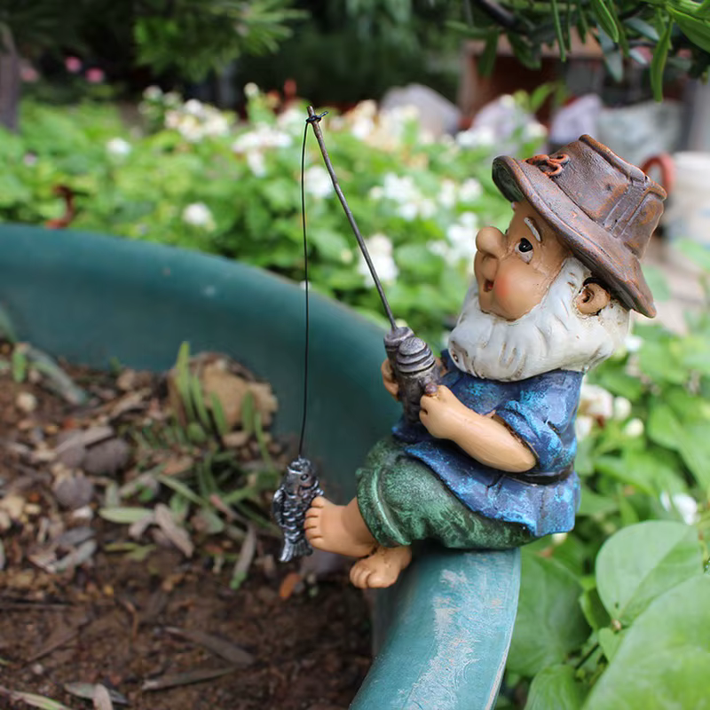 Figura decorativa gnomo pescador de jardín – Resina para exterior - imagen 3